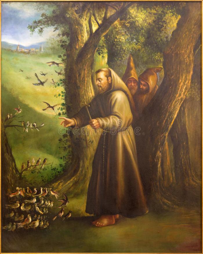 cordova-la-pittura-moderna-dello-st-francis-di-assisi-che-predica-agli-uccelli-da-centesimo-chiesa-convento-de-capuchinos-56834572